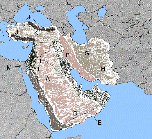 middle east map with landforms