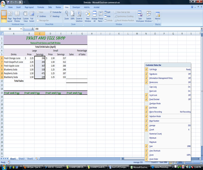 OCP A - Computer Applications 1 - Excel 2007 - ProProfs Quiz