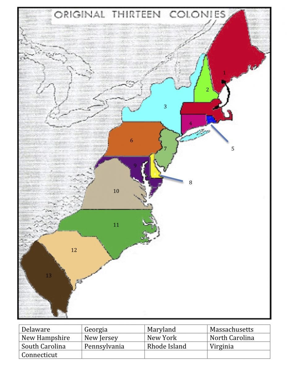 13 Colonies Map Quiz Trivia Questions